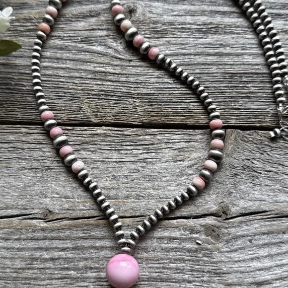 Jacla Sterling Silver Multi Graduated Pink Conch Pearls Bead Necklace 24 inch